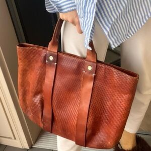 Clare V La Tropezienne Leather Perforated Tote Bag